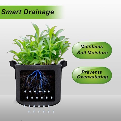 5 Pack 7 Gallon Plant Grow Bags, Aeration Pots for Vegetables, Flowers, Tomatoes herbs Thick Non-Woven Fabric Plant Container 350G Sturdy Handles & Reinforced inner lining Breathable Reusable Durable - size: 7 Gallons