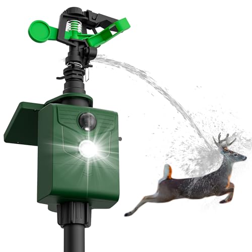 Solar Motion Sensor Deer Repellent Sprinkler Animal Deterrent Solar Cat Repeller with Motion Activated Sprinklers for Animal 1 Pack Flashing Lights Dog Racoon Squirrel for Lawn Garden Farmland