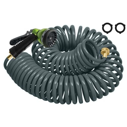 Coil Hose 75FT EVA Coil Garden Hose With 3/4'' Brass Connector - color: Gray, size: 75ft