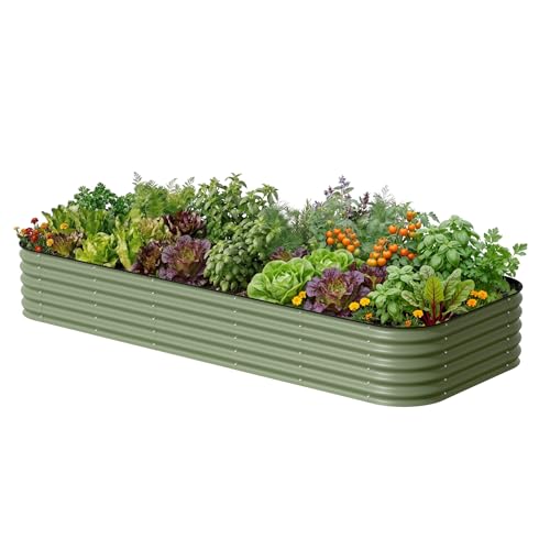 Vego garden 17" Tall 4' x 10' Giant Modular Metal Raised Garden Bed Kit, A King Sized Garden Bed for Vegetables, Flowers, Herbs, Olive Green - color: Olive Green, size: 4' x 10'