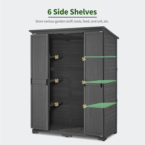 Macrout Outdoor Storage Cabinet with Shelves, Wood Garden Shed 1738 (Gray) - color: Gray
