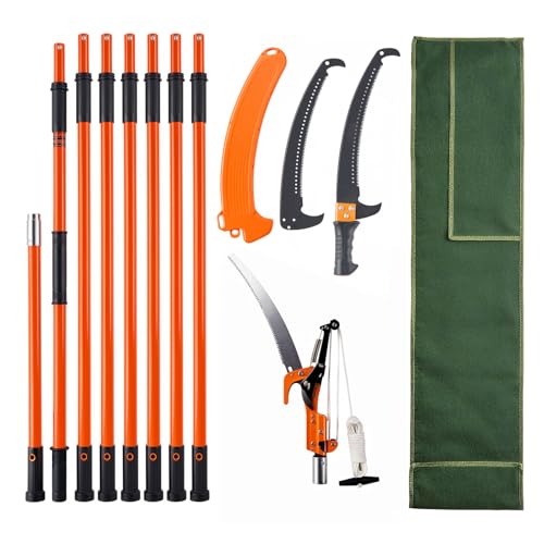 VEVOR Manual Pole Saw, 7.3-27 ft Extendable Tree Pruner, Sharp Steel Blade and Scissors High Branches Trimming, Branch Trimmer with Lightweight 8 Fiberglass Handles, for Pruning Palms and Shrubs