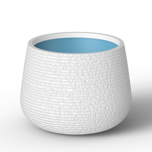 Kante Small Round Curved White Concrete Planter 12.6" Dia, Outdoor - color: Ribbed White, size: 12.6"Dia x 9.8"H