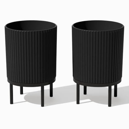 Veradek Demi Series Raised Planter - Round Planter with Stand - color: Black/Black, size: 16 inch - 2 Pack