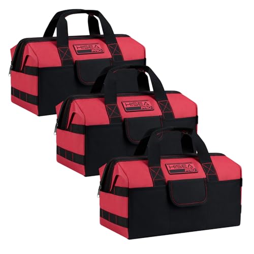 HISEA 3 Pack Heavy Duty Tool Bag, 16-Inch Waterproof Tools Organizer Tote - color: Red, size: 16 Inch