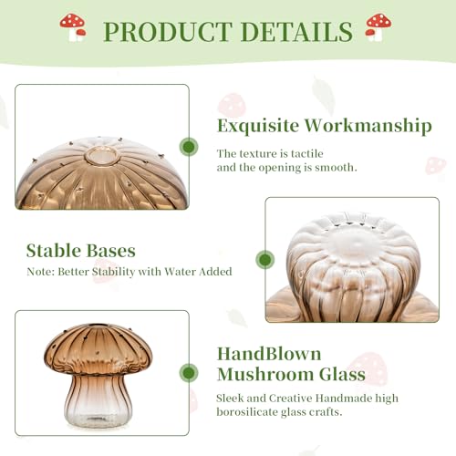 Glasseam Mushroom Glass Propagation Station, 5Pcs Amber Plant Terrarium Jar - color: Amber, size: 5