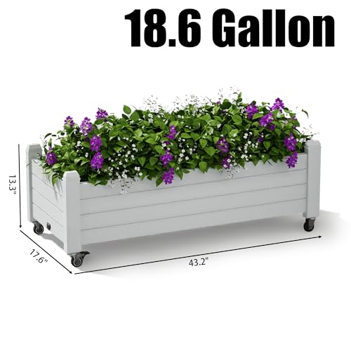 Raised Garden Bed with Wheels, Resin Planter Box with Drain Hole and Water Level Detector, Herb Planter for Garden Patio Backyard, Ashen(13.3" H) - color: Ashen, size: 13.3"h