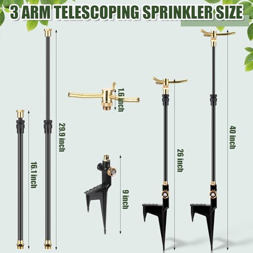 Funnymoom 2 Pack 3-arm Rotating Telescoping Sprinkler 360 Degree Swivel Garden Sprinkler High Rise Lawn with Step Base up to 41.7 Inch for Large Area Coverage (Black) - color: Black