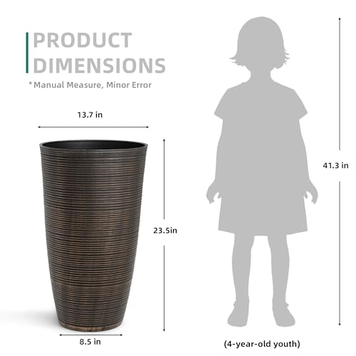 24" Large Outdoor Planters for Plants,Bronze Plastic Tall Flower Pots - color: 23.5" Pp-brushed Bronze