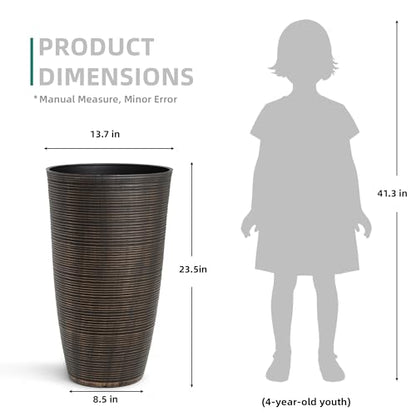 24" Large Outdoor Planters for Plants,Bronze Plastic Tall Flower Pots - color: 23.5" Pp-brushed Bronze