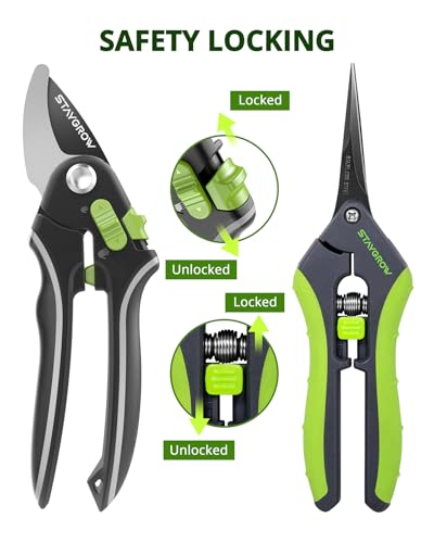 Gardening Scissors, Sharp Plant Trimming Scissors 2 Pack - size: 6.5 Inch Straight & 8.5" Bypass