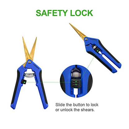 12 Packs Garden Pruning Shears with Curved Blades Trimming Scissors, Gardening Hand Pruning Snips Titanium Coated Precision Bonsai Pruning Shears, Convenient Flower Cutters(Blue) - style: Curved Blade