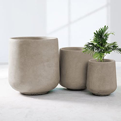 Kante Set of 3 Weathered Concrete Curved Planters 16.5" 13" 9.4" Dia - color: Weathered Concrete, size: Set of 3: 15.3" + 11.6" + 8.2" D