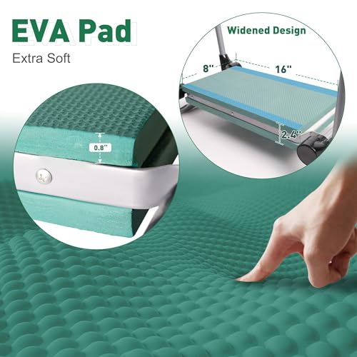 Garden Kneeler and Seat Bench Garden Workseat,Upgraded Smart Folding Gardening Bench Widen EVA Foam Kneeling Pad and Detachable Tool Pouch Portable Gardening Stools for Back Yard Outdoor Fishing