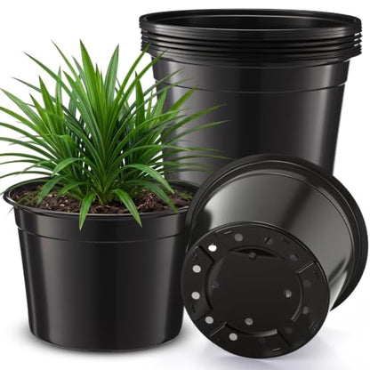 10 Pack 12 Inch Large Black Nursery Pots with Drainage Holes Plastic Seedling Nursery Pots Plant Containers for Vegetables, Flower, Greenery, Orchids, Aloe, Indoor Outdoor Use