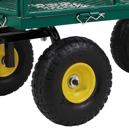 Finnhomy Heavy Duty 1000 Lbs Capacity Mesh Steel Garden Cart, Pullable Garden Wagons Carts on Wheels, Folding Utility Wagon with Removable Sides for Outdoor, Yard, Lawn, Green - color: Green