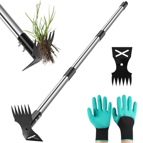 Weed Puller Tool with Long Handle - 44" Heavy Duty Manual Weeder & Garden Hoe, 2 in 1 Uprooting Tool for Yard, Lawn, Flower Bed, and Patio, Durable Weed Remover for Gardening (44") - style: 44"