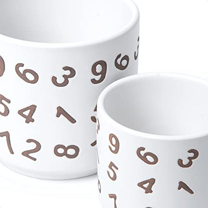 D'vine Dev Set of 2 Ceramic Planter Pots with Drainage Hole and Saucer, 4.5 Inch Plant Pots for Plants Indoor Houseplants, White, 99-Z-B-1-V - size: 4", style: Numbers White