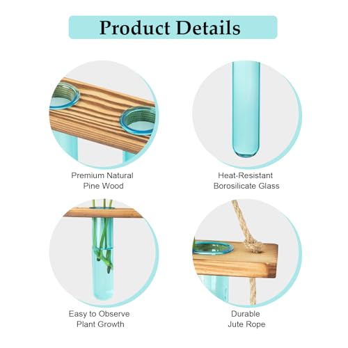 XXXFLOWER Wall Hanging Propagation Station with Wooden Stand Blue - color: Blue-9 Tube Vase