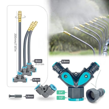 Drip Irrigation System, 100Ft 5/16 Inch Hose, 30 Adjustable Copper Nozzles, Automatic Atomizing Watering Kit for Greenhouse, Outdoor, Raised Bed, Lawn - size: 100FT