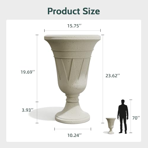 Tall Plastic Urn Planters and Pedestal - 24" Outdoor Planter Beige - color: White-trophy