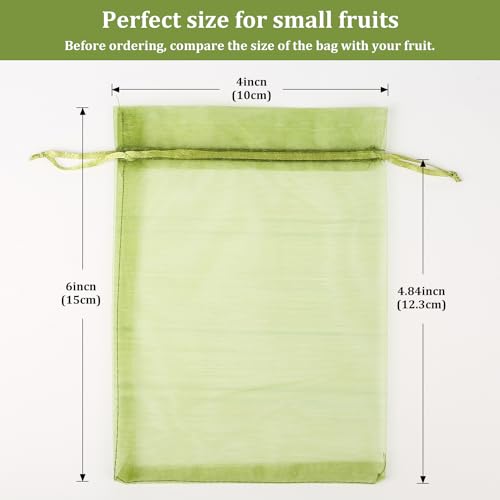 100Pcs Fruit Protection Bags, 4×6inch Fruit Netting Bags for Fruit Trees, Green Fruit Netting Cover Drawstring Mesh Bags Pest Barrier for Strawberry Blueberry Small Fruit - color: Green