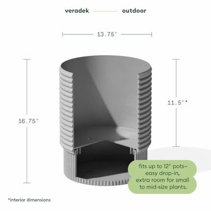 Veradek Mod Series Medium Planter - Round Outdoor Planter with Shelf - color: Gray, size: 17 inch