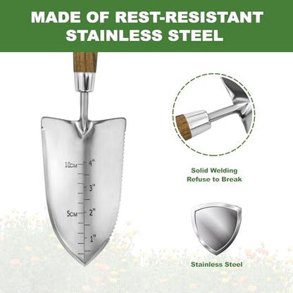 Haliaeetus Garden Trowel with Serrated Edge, 4'' Depth Mark Planting Shovel - size: 13'' Serrated Shovel