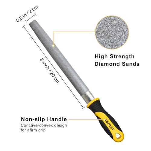 TARIST Diamond File Set, 3-Piece, 8-inch, Includes Flat/Half-Round/Round. For Sharpening Lawn Mower Blades, Garden Shears, Axe, Knife - Tool Sharpener for Metal, Tile, Ceramic, Glass, Stone and more