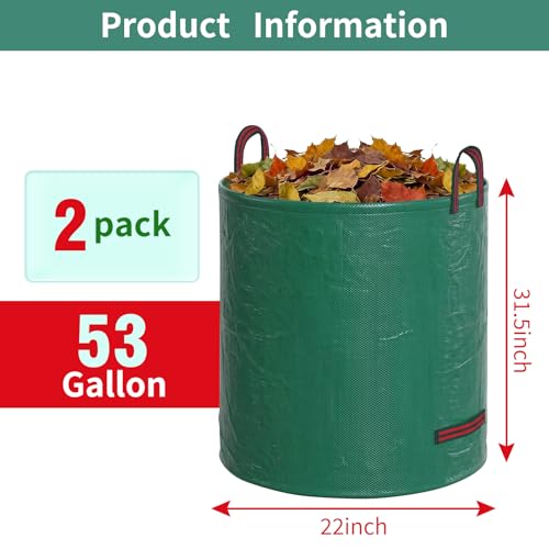 for 2 Pack-53 Gallon Reusable Yard Waste Bags Lawn and Leaf Bags - size: 1 Count (Pack of 2)
