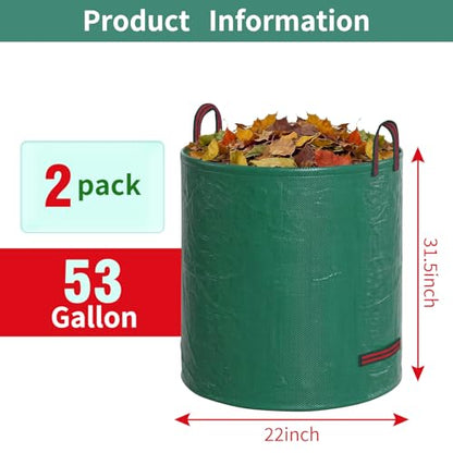 for 2 Pack-53 Gallon Reusable Yard Waste Bags Lawn and Leaf Bags - size: 1 Count (Pack of 2)