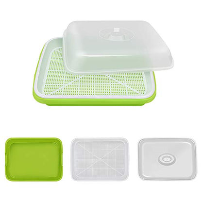 SUNPRO 2-Pack Seed Sprouter Tray with Humidity Lid, BPA Free Food Grade Soil-Free Sprouting Kit, Large Capacity Wheatgrass Grower & Microgreens Germination Station for Beans, Peas, Cat Grass (Green)