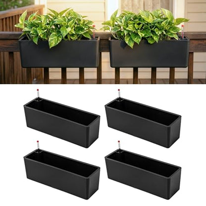 LaLaGreen Deck Railing Planter Boxes (16in, 4 Pack) Outdoor Flower Plants - color: Black X 4