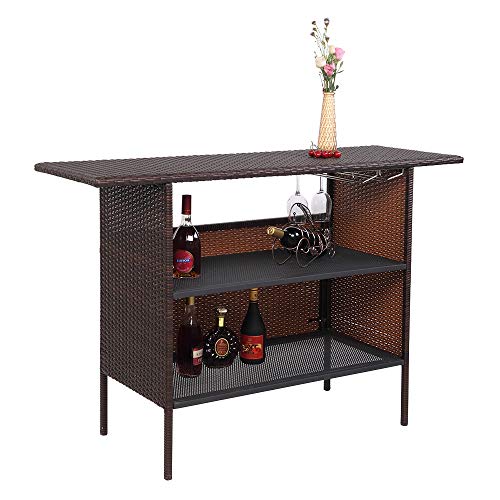 VINGLI Outdoor Storage Cabinet with Wheels, Waterproof Woven Rattan with Double Magnetic Doors, Mobile Multi-Purpose Cabinet for Storage, Buffet Server, Bar Table, Potting Bench (Classic) - size: Classic