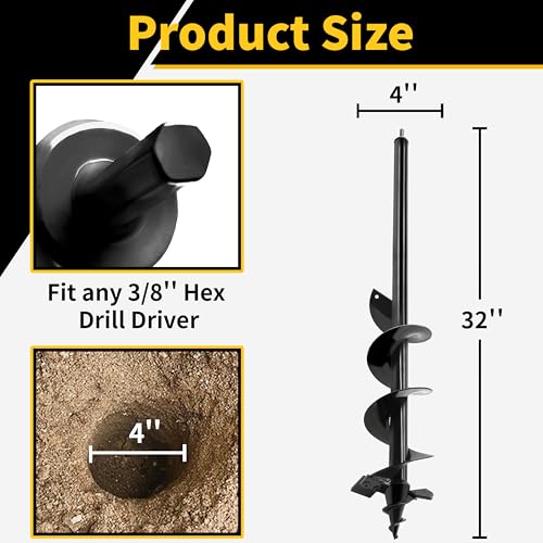 Auger Drill Bit for Planting,Heavy-Duty Garden Auger Spiral Drill Bit with Dual Sharp Blades,Bulb Planter Tool & Plant Hole Digger,Planting Auger for Cordless Drill,Tulip Planter Bit 4"x32" - size: 4"x32"