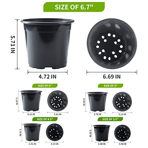 Oubest 50Pcs Nursery Pots Variety Pack Plastic Pots for Plants,Mix Sizes Seedling Pots with Drainage Holes Indoor Outdoor Flower Pots for Succulent Vegetable Herb - size: 3.5+4.3+5+6+6.7 inch