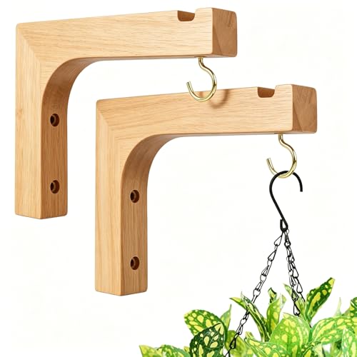 Macrame Plant Hanger, Hanging Wall Planters for Indoor Plants, Wooden Hanging Basket Hooks for Outdoor Pots Wind Chime Flower Bracket Lanterns Patio Garden Decoration (2-Pack,5-Inch) - style: 2-L Style(2Pack)