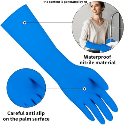 Long Sleeve 15inch Durable Nitrile Disposable Gloves Blue 30PCS - color: Blue, size: Small