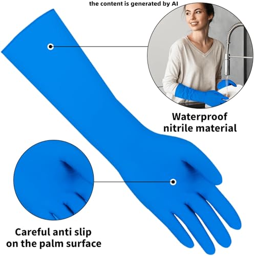 Long Sleeve 15inch Durable Nitrile Disposable Gloves Blue 30PCS - color: Blue, size: Small