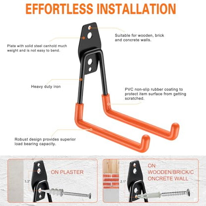 HUPBIPY Garage Hooks Heavy Duty 4 Pack, Wall Mount Ladder Hooks - color: Orange Medium U Hook