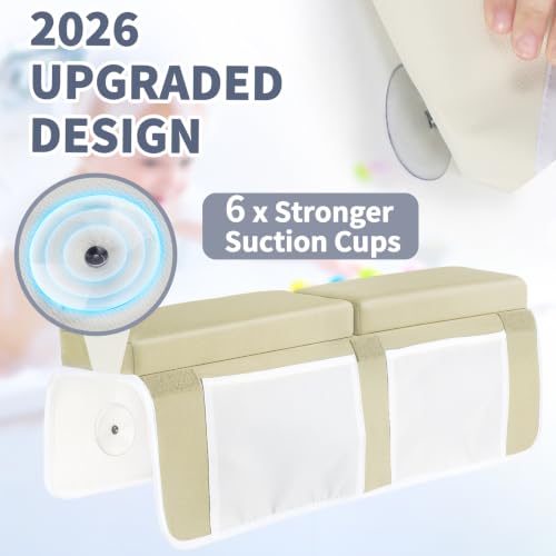 URMYWO Bath Kneeler and Elbow Rest Pad Set - 1.5" Thick Baby Bath Kneeler Pads with Toys Organizer, Anti-Slip Cozy Knee & Arm Support Bathtub Mat, Quick Dry Kneeling Pad for Baby Bath Time - color: Beige