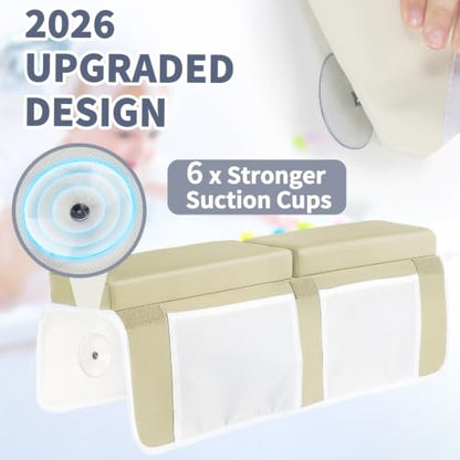 URMYWO Bath Kneeler and Elbow Rest Pad Set - 1.5" Thick Baby Bath Kneeler Pads with Toys Organizer, Anti-Slip Cozy Knee & Arm Support Bathtub Mat, Quick Dry Kneeling Pad for Baby Bath Time - color: Beige