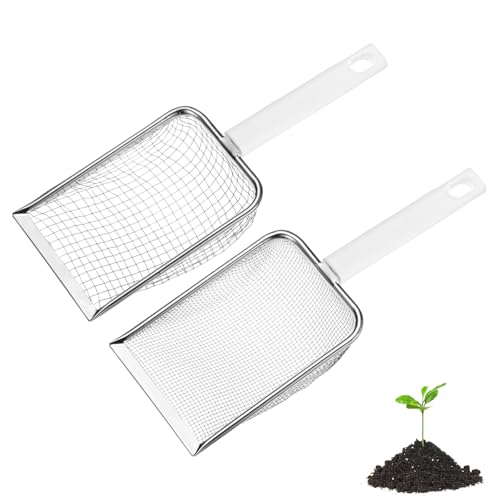 M METERXITY 2-Pack Gardening Soil Sifter, 5/2 mm Mesh Stainless Steel Portable Gardening Sifter with Plastic Handle for Sand/Dirt/Rock/Compost [White, Milky] - color: White, Milky, size: 5,2 mm