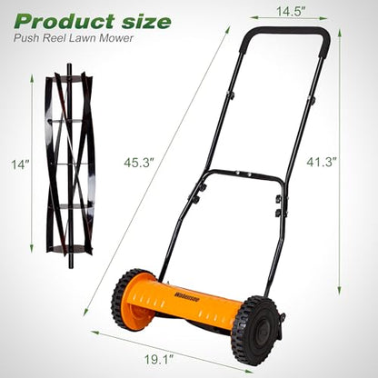 Walensee 14-Inch Manual Lawn Mower, 5-Blade Push Reel, 4 Heights - size: 14-Inch No Catcher