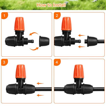 JAYEE Micro Spray Irrigation Drippers, 25 Pcs Three-Way Atomizing Nozzle Drip Irrigation Fitting for 1/4 Inch Tubing, Lock Barbed Drip Line Parts Emitters for Patio Garden Greenhouse Sprinkler System - size: 25P-Lock Nozzle