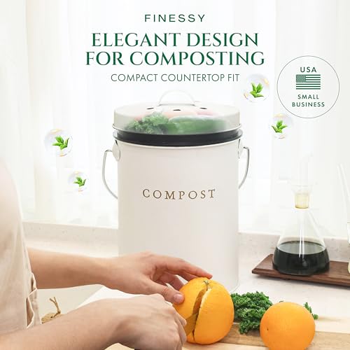 FINESSY Kitchen Compost Bin Countertop White, Indoor Composter 1.3 Gallon - color: Luxe White