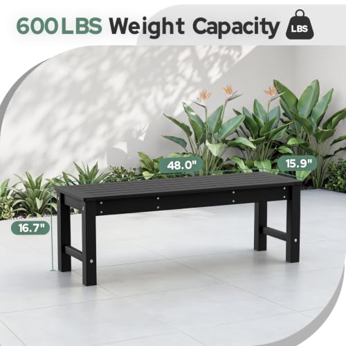 Psilvam HDPE Outdoor Bench, 2-Person Backless Garden Bench, Black, 2PCS - color: Black(hdpe), size: 2 pack