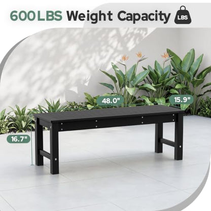 Psilvam HDPE Outdoor Bench, 2-Person Backless Garden Bench, Black, 2PCS - color: Black(hdpe), size: 2 pack