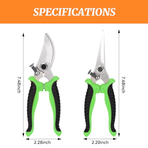 2Pcs Stainless Steel Garden Pruning Shears, Antiskid Curved Sharp Floral Cutter, Snips Parrot-Beak Style - Green - color: Green