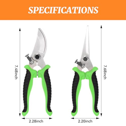 2Pcs Stainless Steel Garden Pruning Shears, Antiskid Curved Sharp Floral Cutter, Snips Parrot-Beak Style - Green - color: Green